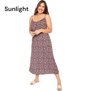 Old Navy Womens 2X Floral Tie Round Neck Maxi Dress With Spaghetti Straps
